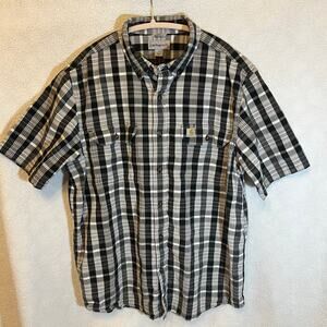 CARHARTT men’s large relaxed fit short sleeves black/white plaid button down